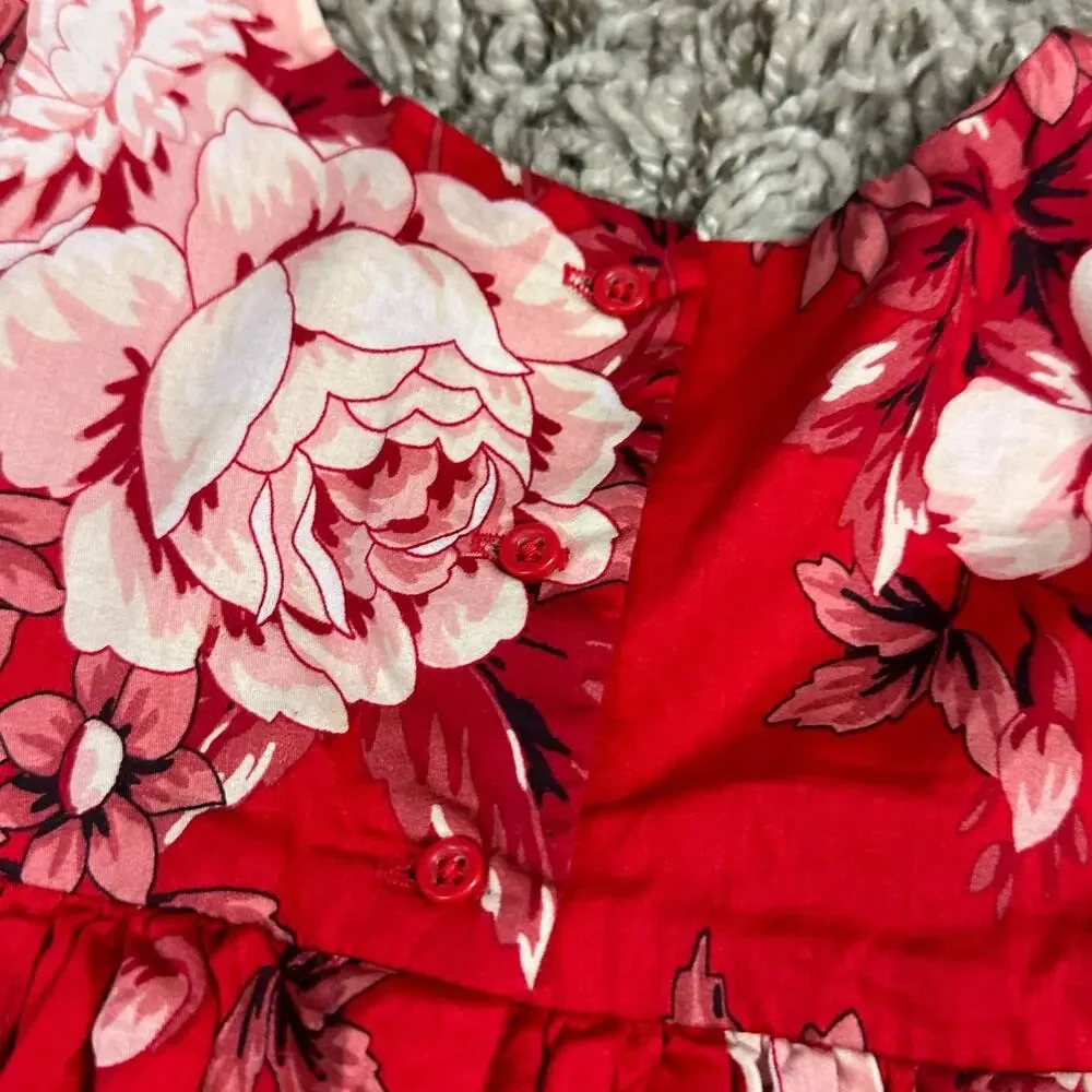 Baby Gap Empire Waist Red Floral Dress Girls 12-18 Months Toddler